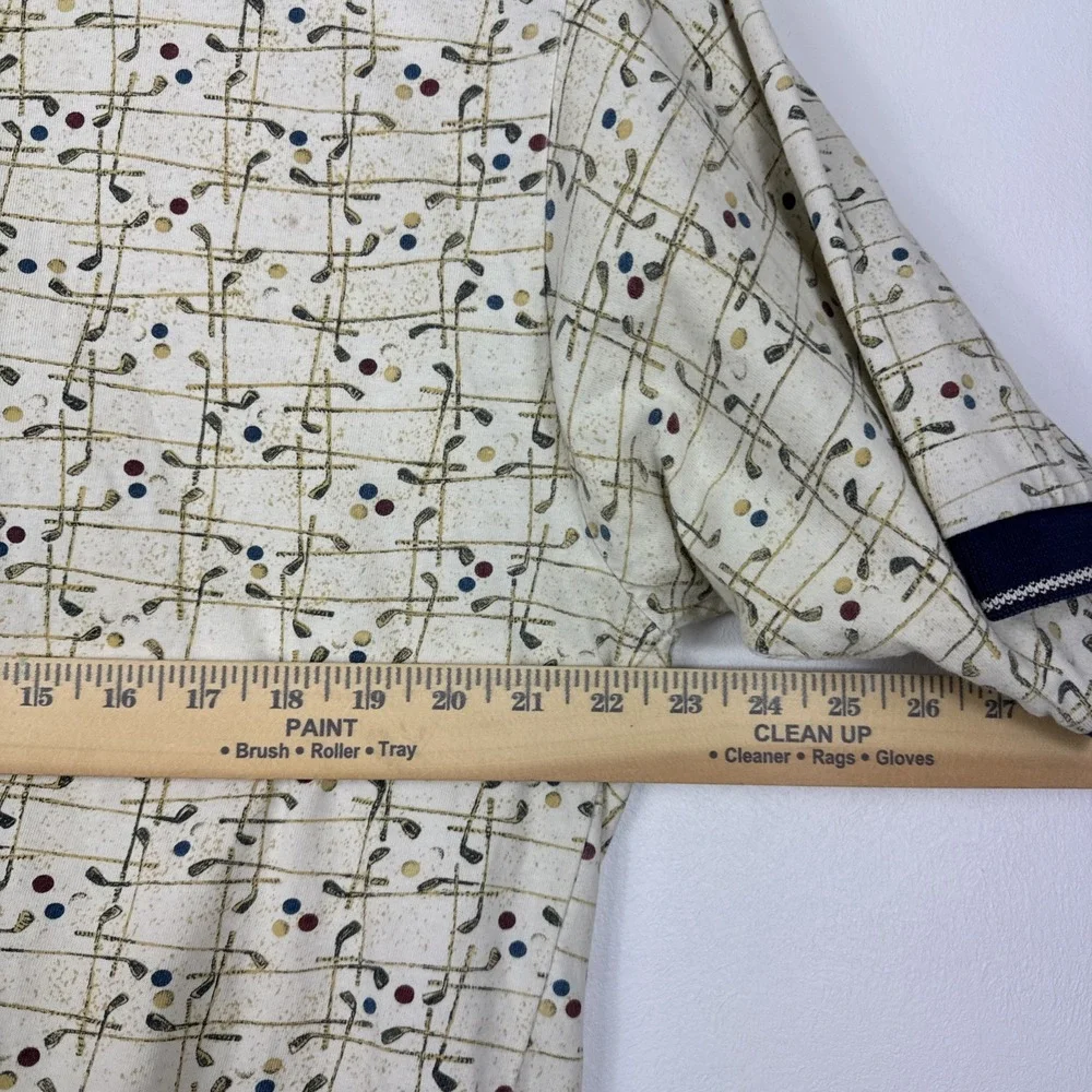 Vintage 90s Bill Blass Golf Polo Men XL Ivory Golf Club Graphic 100 Cotton Shirt - Picture 7 of 7